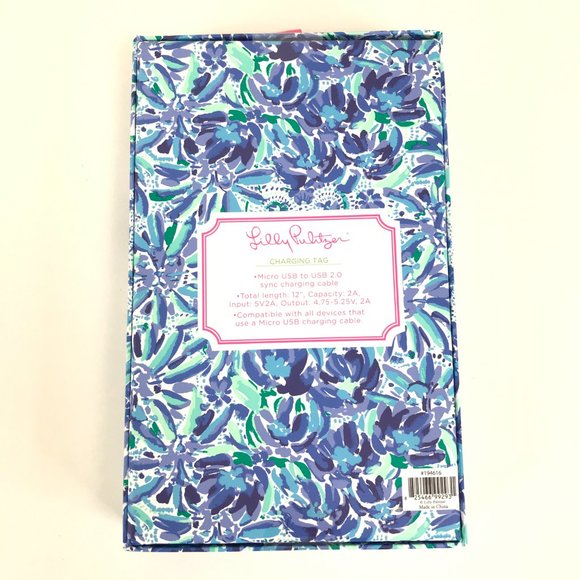 Lilly Pulitzer Charging Tag Keychain Micro USB-USB 2.0 Blue High Manetenance - Picture 6 of 6